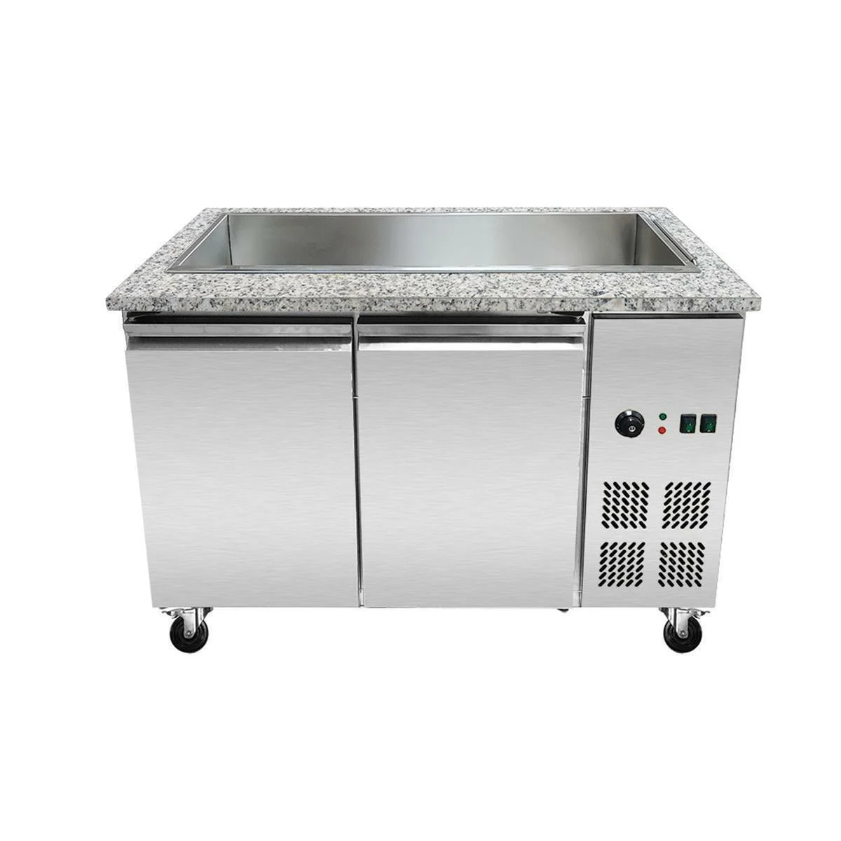 SNACK-Line Bain-Marie Theke 3x GN1/1, Granit Star Galaxy schwarz, 123x82x85,5 Glasaufbau Klarglas mit Zwischenablage, H=496mm