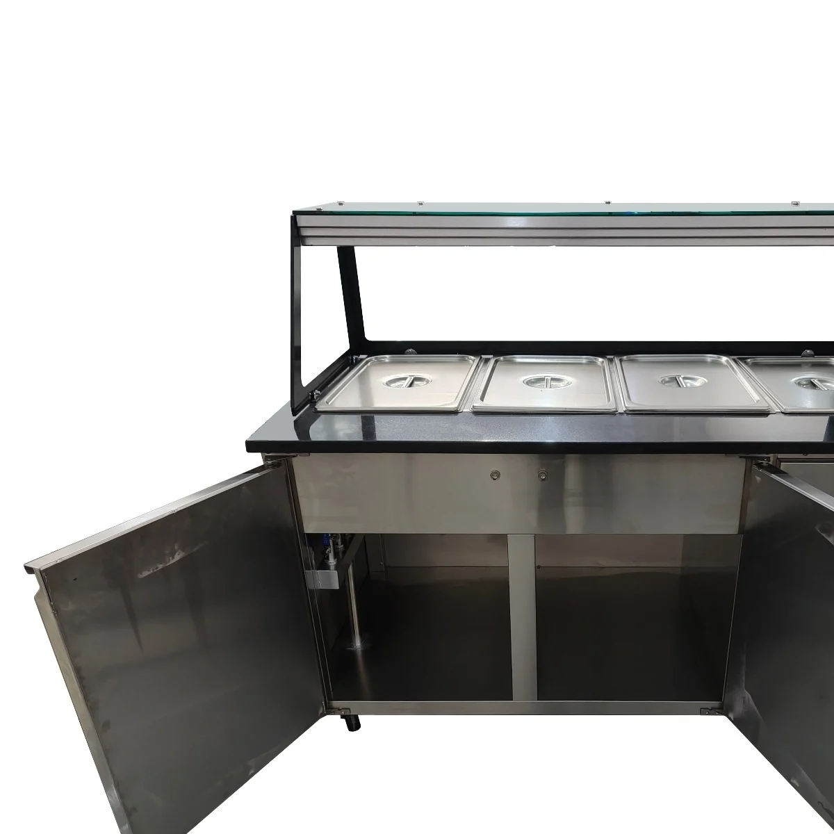 SNACK-Line Bain-Marie Theke 3x GN1/1, Granit Star Galaxy schwarz, 123x82x85,5 Glasaufbau Klarglas mit Zwischenablage, H=496mm - Image 3