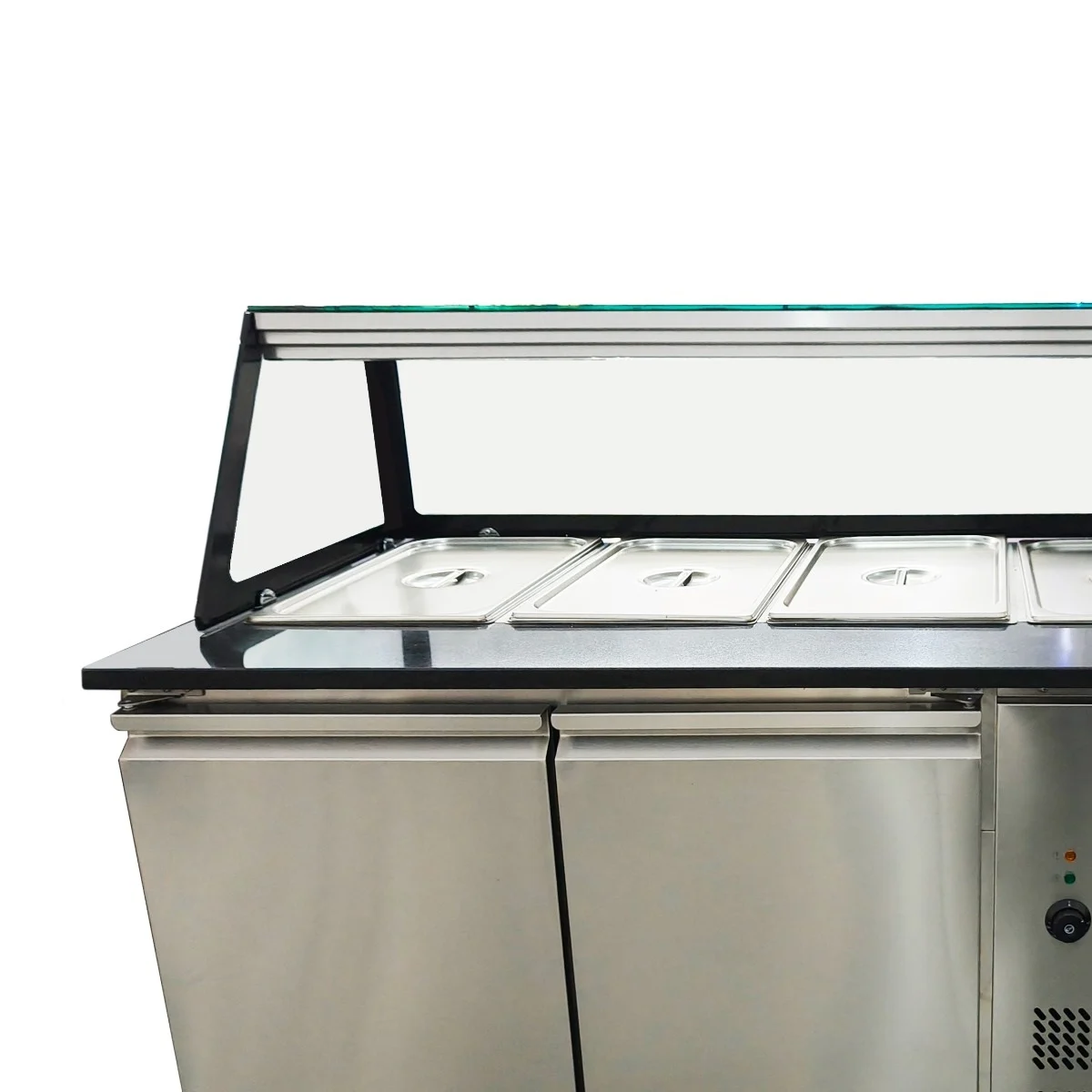 SNACK-Line Bain-Marie Theke 3x GN1/1, Granit Star Galaxy schwarz, 123x82x85,5 Glasaufbau Klarglas mit Zwischenablage, H=496mm - Image 4