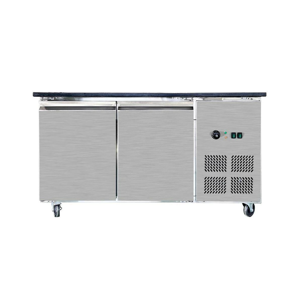SNACK-Line Bain-Marie Theke 4x GN1/1, Granit Star Galaxy schwarz, 153x82x85,5 Glasaufbau Klarglas mit Zwischenablage, H=496mm