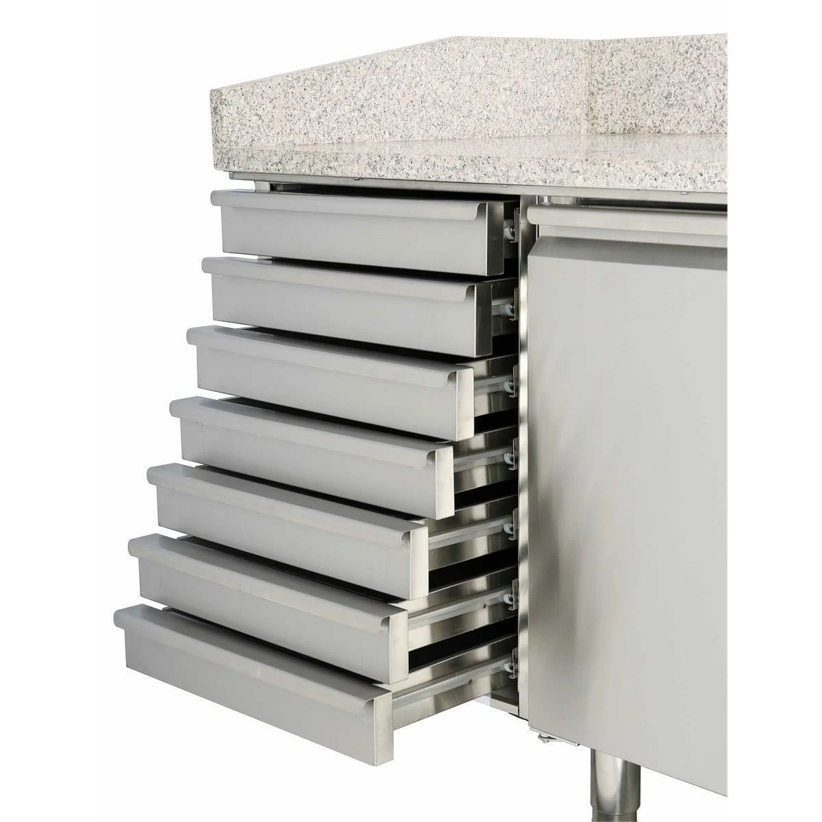 Pizza Kühltisch, Granit rosa-grau,1 Tür 7 ungek. Schubladen, 151 x 80 - Image 6