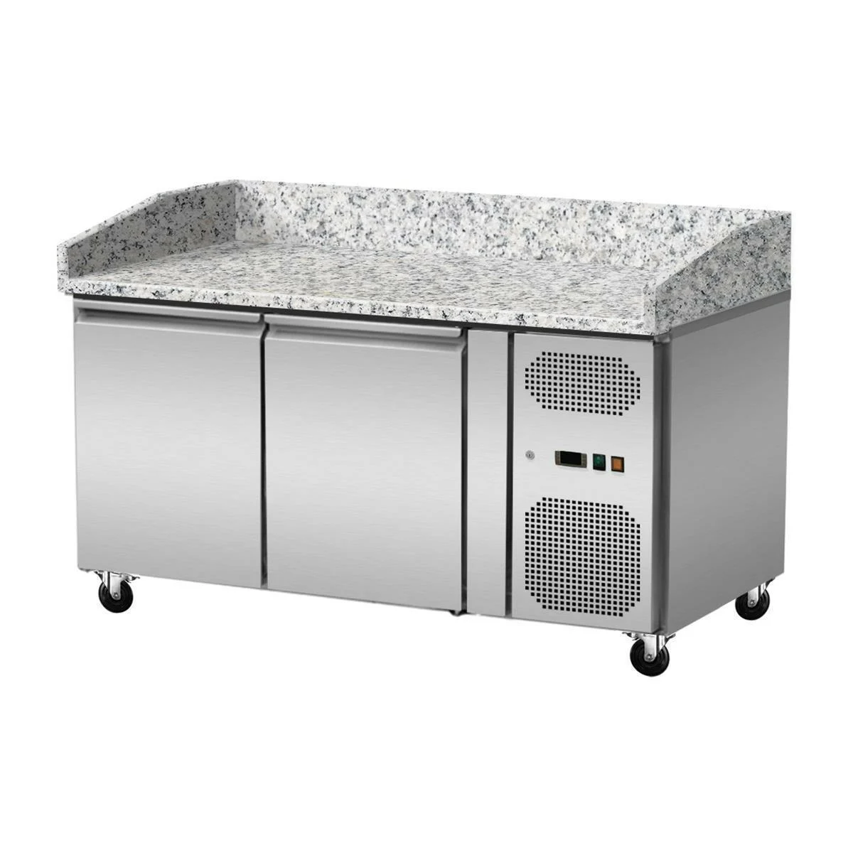Pizza Kühltisch, Granit rosa-grau, 2 Türen, 151 x 80 Kühlaufsatz GN1/4 mit Glas - Image 2