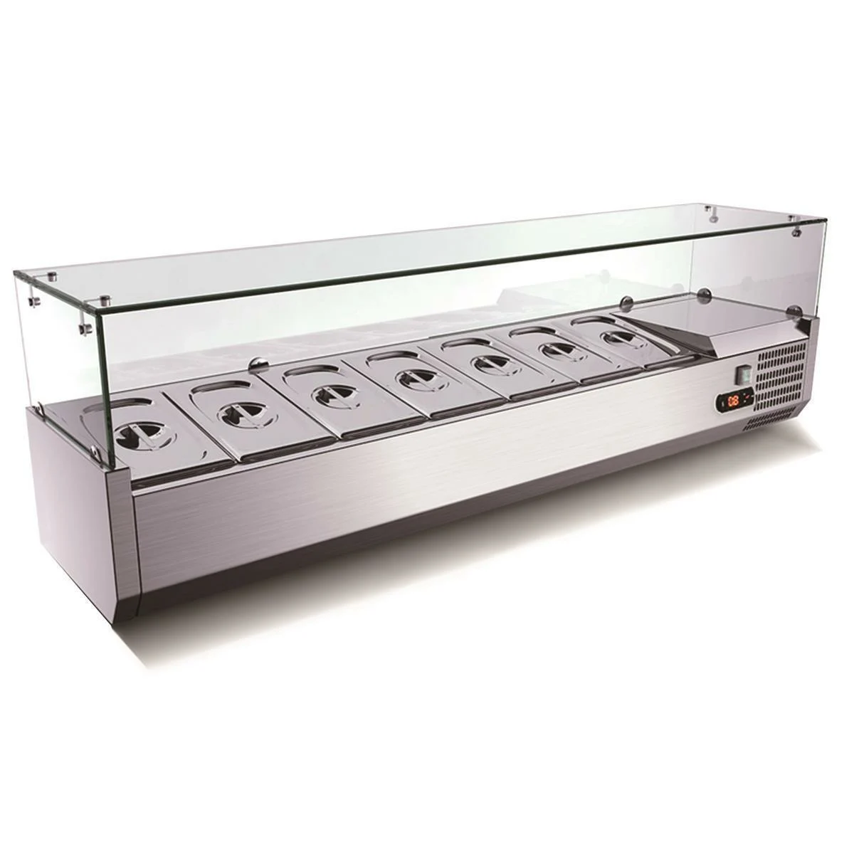 Pizza Kühltisch, Granit rosa-grau, 3 Türen, 203 x 80 Kühlaufsatz GN1/3 mit Glas - Image 9