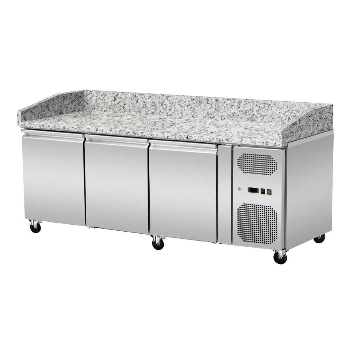 Pizza Kühltisch, Granit rosa-grau, 3 Türen, 203 x 80 Kühlaufsatz GN1/3 mit Glas - Image 3