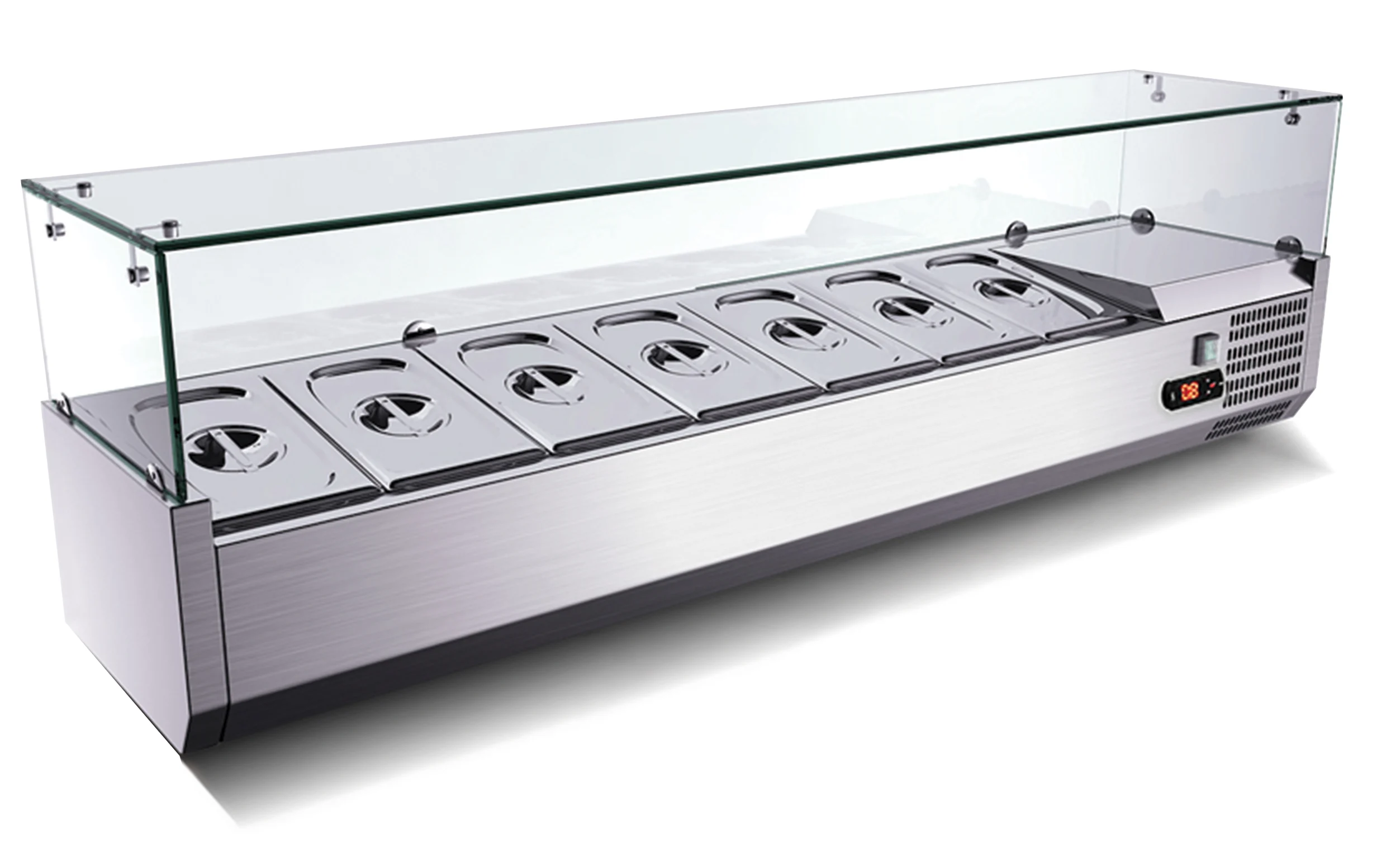 Pizzatisch 3 Türen, mit Unterbaukühlung, 140 x 70 Kühlaufsatz GN1/3 mit Glas - Image 7