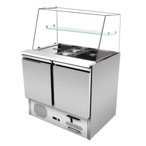 Saladette 2 Türen, 90 x 70 gerader Glasaufbau, Klarglas