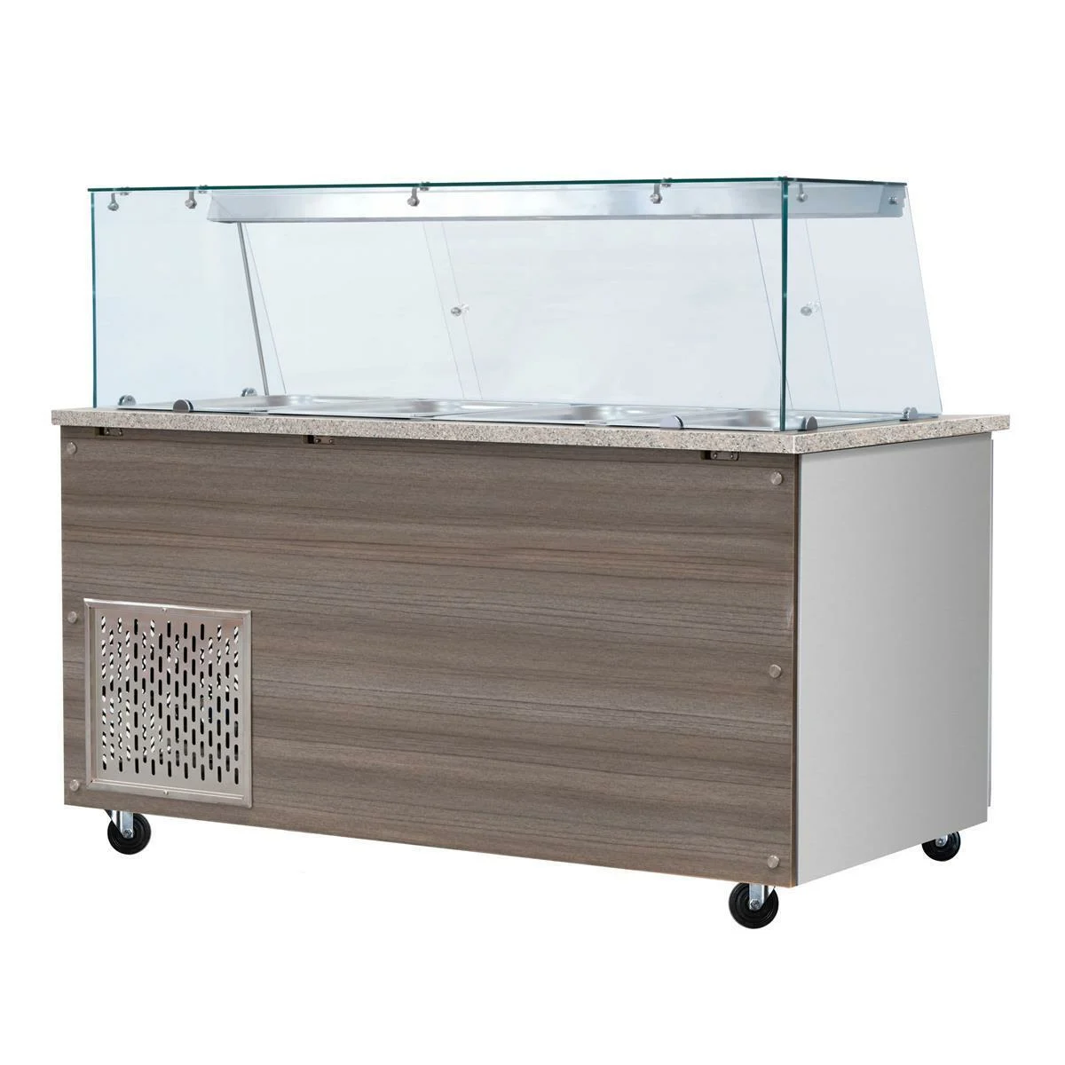 SNACK-Line, Kalte Theke, 4x GN1/1, Granit rosa-grau, 152x82x88,5 Klarglas ohne Zwischenablage, H=396mm