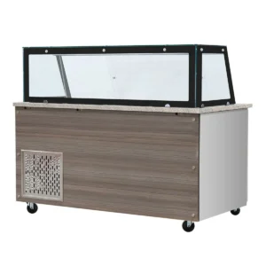 SNACK-Line, Kalte Theke, 5x GN1/1, Granit rosa-grau, 188x82x85.5 Glasaufbau Klarglas schwarzer Rand, ohne Zwischenablage H=396mm