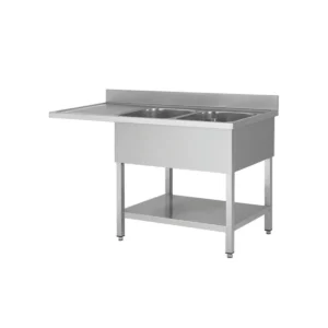 Spülcenter aus Edelstahl, zwei Becken rechts, 180 x 60